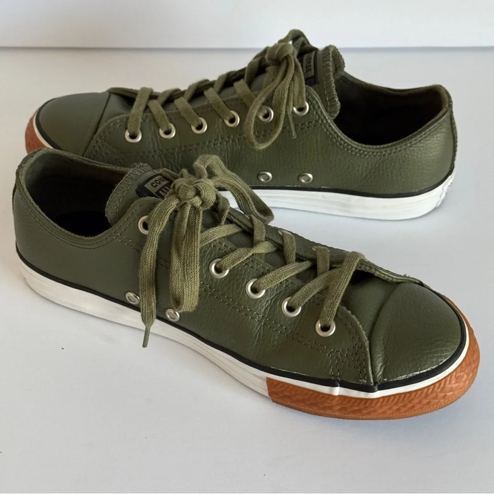 Converse All Star Chuck Taylor Leather Ox Olive Green Shoes Junior Size 6